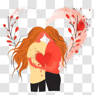 People With Love Heart Vector Draw Design - Couple With Heart Background Transparent PNG