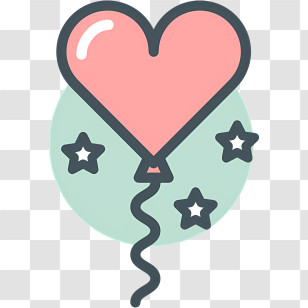 Flat Line Valentines Day - Cute Heart Balloon With Stars Transparent PNG