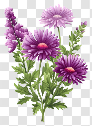Purple Flowers - Beautiful Purple Flowers With Green Leaves Transparent PNG