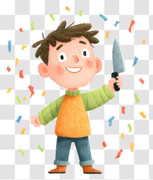 Cartoon Boy Holding Knife - Smiling Boy With Knife Transparent PNG