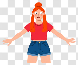 Surprised Woman - Surprised Girl In Red Shirt And Blue Shorts Transparent PNG
