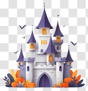 Halloween Disney Castle - Spooky Castle With Pumpkins Transparent PNG
