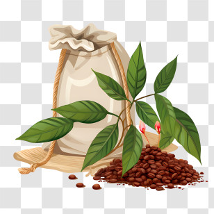 Coffee Beans - Coffee Plant With Sack And Roasted Beans Illustration Transparent PNG