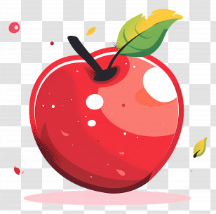 Apple - Red Cartoon Apple With Leaf Design Transparent PNG