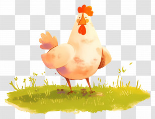 Cute Chicken - Cartoon Chicken On Grass Transparent PNG