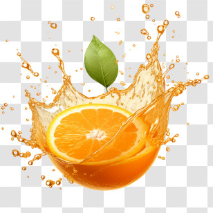 Fruit Water Splash - Splashing Orange Juice With Citrus Slice Transparent PNG