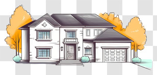 Two Story House - Cartoon House With Autumn Trees Transparent PNG