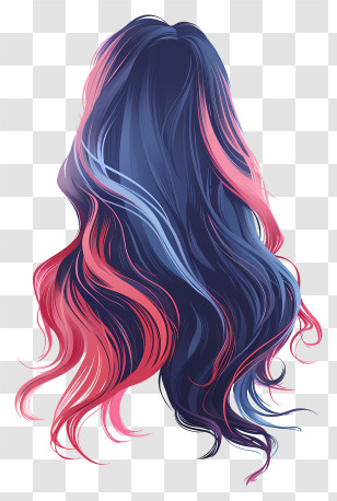 Long Hair Wig - Dark Blue And Pink Gradient Hair Illustration Transparent PNG