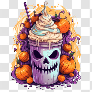 Halloween Milkshake - Scary Halloween Dessert Cup With Pumpkins And Milkshake Transparent PNG