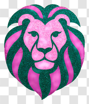 Glitter Lion Logo - Pink And Green Lion Illustration Transparent PNG