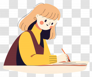 Student Writing - Girl Writing In Yellow Sweater Transparent PNG