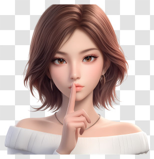 Girl With Finger On Lips - Anime Girl With Shh Gesture Transparent PNG