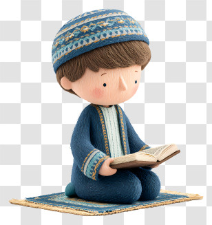 Boy Reading Al Quran - Boy Praying With Book On Mat Transparent PNG