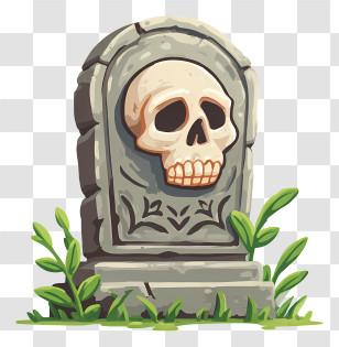 Headstone Emoji - Tombstone With Skull Design Transparent PNG