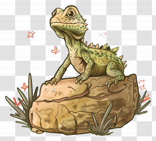 World Lizard Day - Cartoon Lizard Resting On Rock Transparent PNG