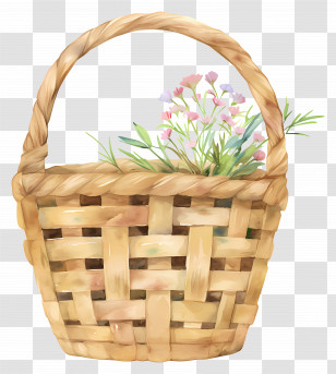 Handled Basket - Wicker Basket With Flowers Transparent PNG