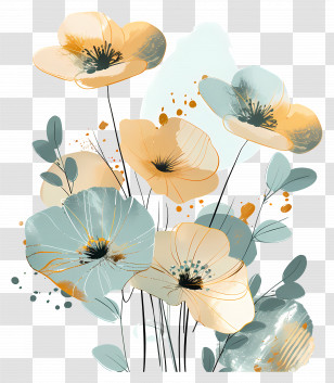 Gold Flowers - Delicate Artistic Flowers In Neutral Tones Transparent PNG
