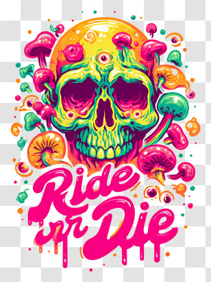 Ride Or Die - Psychedelic Skull Ride Or Die Poster Transparent PNG