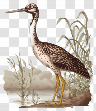 Vintage Bird - Wading Bird Illustration With Botanical Background Transparent PNG