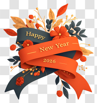 2026 New Year Bow - Elegant New Year Floral Ribbon 2026 Transparent PNG