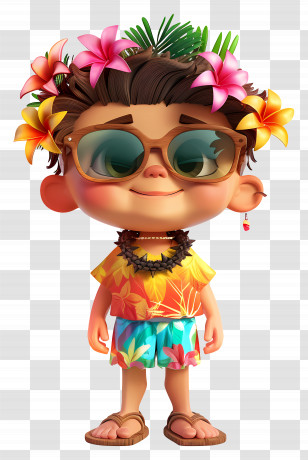 Hawaii Boy Cartoon - Boy In Hawaiian Outfit With Sunglasses Transparent PNG