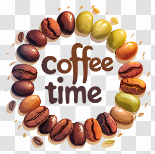 Coffee Time - Coffee Beans Circle Artwork With Text Transparent PNG