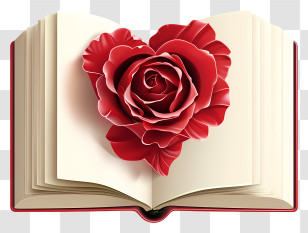 Rose On Book - Open Book With A Rose Heart Design Transparent PNG