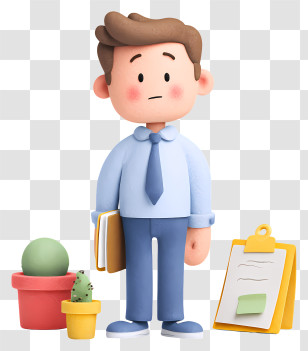 Employee Feeling Stressed - Cartoon Office Worker With Clipboard Transparent PNG