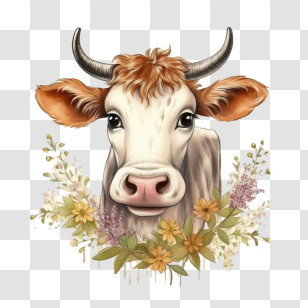 Cute Cow
 - Cow Illustration With Wildflower Accents Transparent PNG