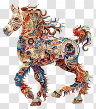 Chinese Zodiacs - Bright Colorful Floral Horse Design Transparent PNG