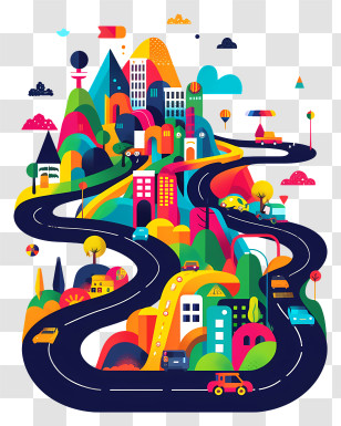 Cartoon Road - Colorful Artistic Urban City Map Transparent PNG