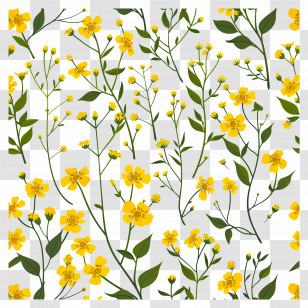 Rapeseed Flowers - Yellow Floral Pattern With Green Leaves Transparent PNG
