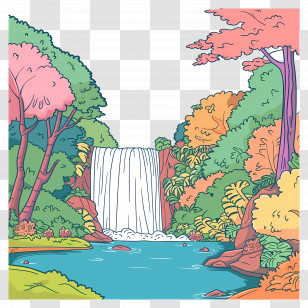 Waterfall - Colorful Waterfall Scene In Nature Transparent PNG