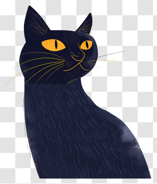 Minimalist Cat - Stylized Black Cat Illustration With Yellow Eyes Transparent PNG