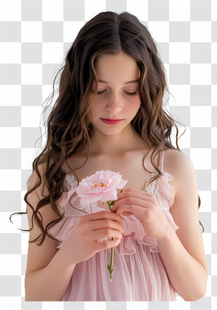 Teenage Girl - Girl Holding A Flower Transparent PNG