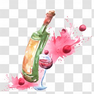 Red Wine Champagne Cocktail Watercolor Painting - Fruit - Watercolour Bottles And Glasses Transparent PNG