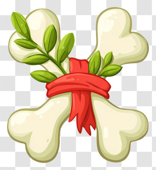White Bone - Crossed Bones With Ribbon And Leaves Transparent PNG