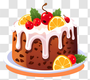 Fruit Cake - Fruit Cake With Icing And Toppings Transparent PNG