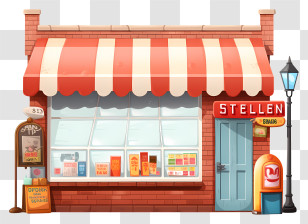 Small Storefront - Vintage Storefront With Striped Awning Transparent PNG