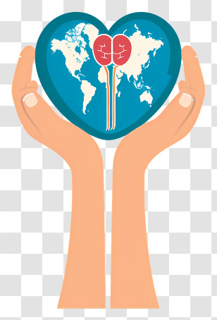 World Kidney Day - Heart Globe Held By Hands Transparent PNG