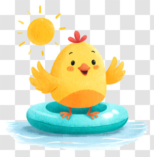 Cartoon Chick On Pool Float - Sunny Chick On Pool Float Transparent PNG