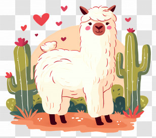 Alpaca Cartoon - White Llama With Hearts Transparent PNG