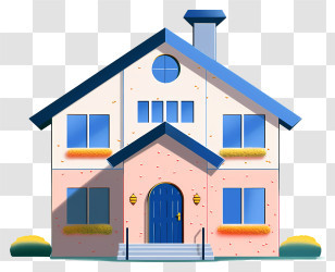 Colorful House - Pink Modern House With A Blue Roof Transparent PNG