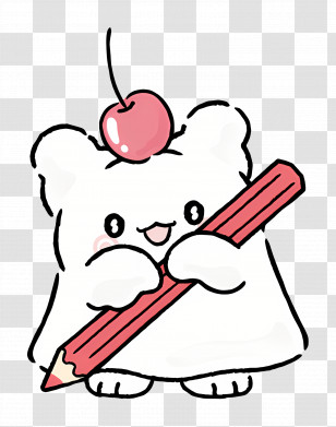 Hanamaruobake - White Bear Holding Cherry And Pencil Transparent PNG