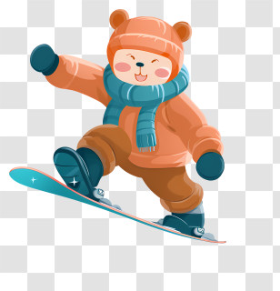 Cute Bear - Cartoon Bear Snowboarding In Winter Gear Transparent PNG