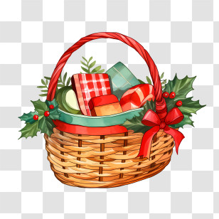 Christmas Basket - Christmas Gift Basket With Holiday Decor Transparent PNG
