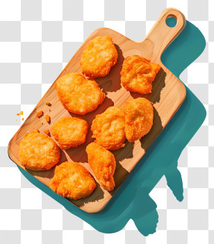 Chicken Nuggets - Crispy Fried Nuggets On A Wooden Platter Transparent PNG