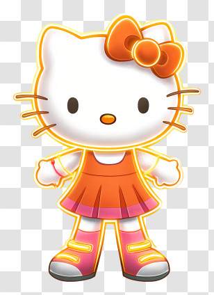 Glowing Hello Kitty - White Cat With Orange Bow Character Transparent PNG