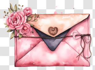 Envelope - Pink Love Letter Envelope With Floral Accents Transparent PNG