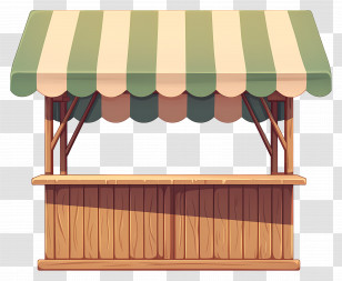 Wooden Market Stall - Wooden Market Stall With Striped Canopy Transparent PNG